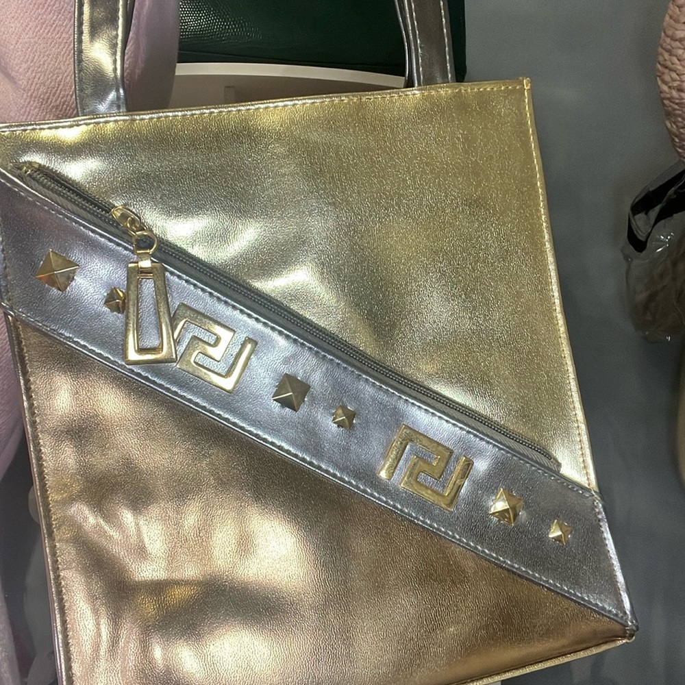 Versace inspired tote, gold, copper and bronze